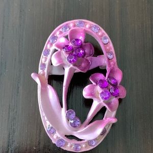 Gorgeous Pink Oval Brooch with Flowers Vintage